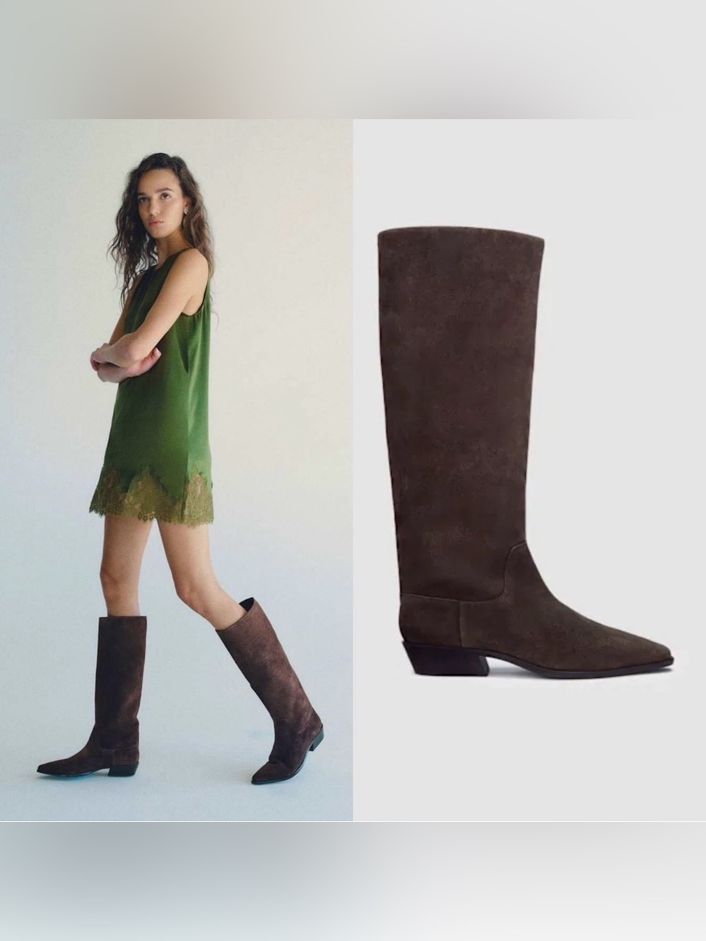 Reformation Tall Suede Over-the-Knee Boot in Dark Brown - Picture 2 of 8